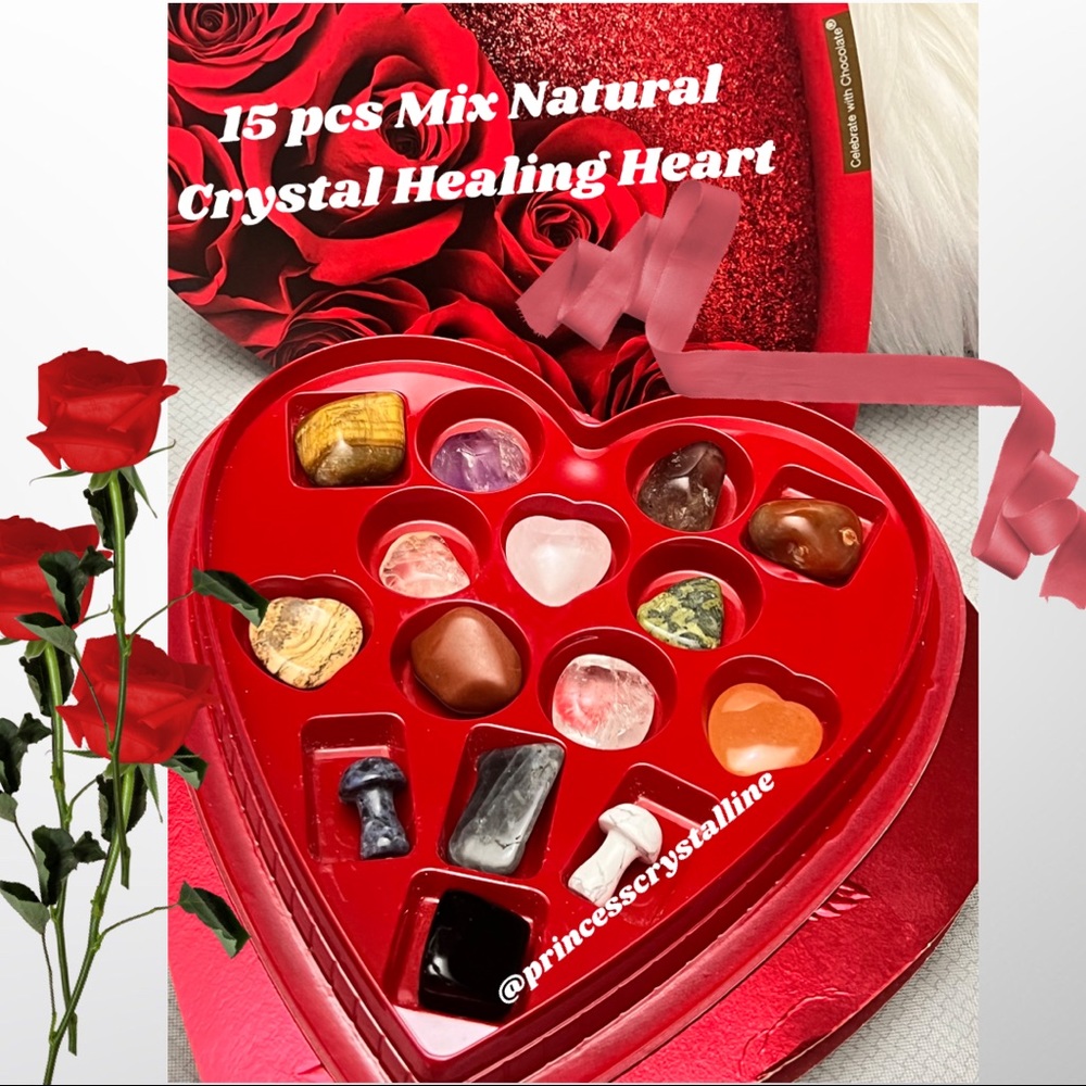 13 pcs Crystal Healing Valentines Heart Box